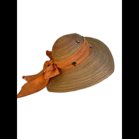 Sun N Sand Peach/Orange 50 SPF Poly Braid Floppy Hat Brim 5" Bead Decoration - Picture 4 of 8